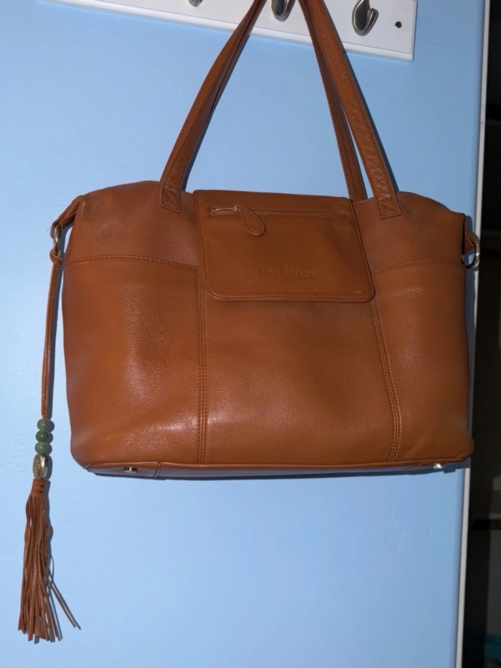 Classic Cognac Leather Tote with Tassel Accent